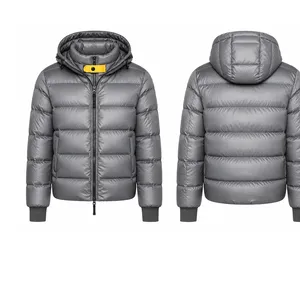 Men's Winter Hooded <b>Puffer</b> Jacket <b>Black</b> Down Filled Windproof Zipper Closure Casual Style Slim Fit Polyester Shell - Product Image 2