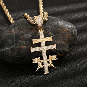Collier pendentif croix de Caravaca en argent sterling 925 avec diamants de laboratoire glacés, bijoux religieux chrétiens hip-hop, cadeau luxueux et brillant - Product Image 2
