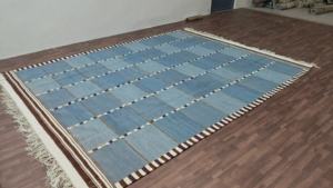 Customized High Quality Blue-Beige Modern Dari Traditional Wool Cotton Durry Area Rugs Sets Handwoven Abstract Living Room - Product Image 5