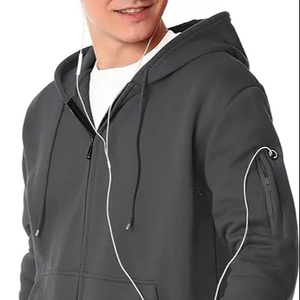 Sudadera con capucha completa con cremallera, negra, de poliéster/algodón, forro polar transpirable, estilo urbano, antibacteriana - Product Image 1