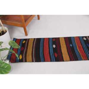 พรมตุรกีวินเทจ ขนาด 1.8x8.6 ฟุต (55x263 ซม.) พรมคิลิมสีแดงสไตล์ตะวันตกเฉียงใต้ - Product Image 3