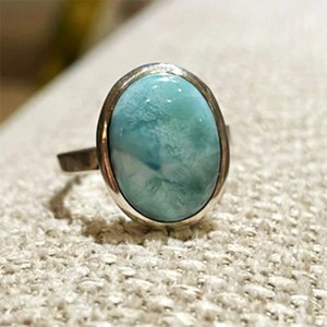 Handmade Natural Larimar Gemstone <b>Ring</b> Genuine 925 Sterling Silver Big Size Vintage Style Jewelry for Gifts and Parties - Product Image 4
