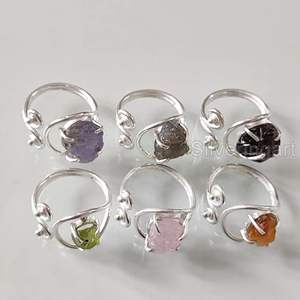Bague pour femme en pierre brute, améthyste naturelle, pierre de lune, grenat, citrine, bijoux fantaisie, bague en argent sterling 925 - Product Image 4