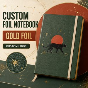 Diario Personalizzato LABON Panther in Pelle PU Verde Foresta con Copertina Rigida, Stelle in Lamina d'Oro e Bordi Dorati Arancione Bruciato - Product Image 1