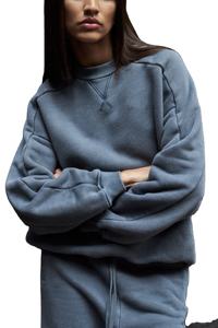 Sudadera azul de gran tamaño para mujer, Sudadera larga con detalle de costura clásica, sudadera de entrenamiento informal con patrón sólido para la temporada de otoño - Product Image 2