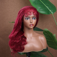 Vente en gros 5x5 HD dentelle fermeture perruque 99J vague de corps cheveux humains couleur bordeaux sans colle pré plumé transparent dentelle fermeture perruques
