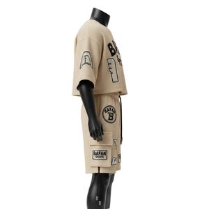 Ensemble haut court et short en coton mélangé gaufré GSM de qualité supérieure pour femme, avec logo appliqué, style urbain, 100 % coton - Product Image 3