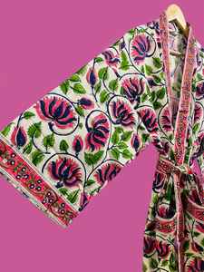 Bata Kimono de Algodón con Estampado Floral Hecho a Mano, Tallas Grandes, para Mujer, Estilo Indio, Ligera, para Descansar - Product Image 5