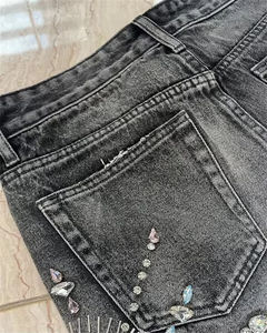 Manufacturer Custom <b>Men's</b> Double Knee Acid Wash Denim Jeans <b>Shorts</b> Casual <b>Vintage</b> Regular Streetwear Straight 100% Cotton Solid - Product Image 5