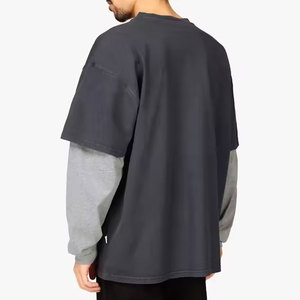 Meilleures ventes Chemise à col rond pour hommes, couleur personnalisée, manches double couche, matériau en polyester/coton de haute qualité, taille adulte - Product Image 2