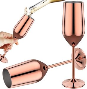 Nouveau cuivre Champagne flûte verre 8.7 pouces métal verre à vin 500ml fête de mariage Cocktail verres poli or Rose flûte verre - Product Image 5