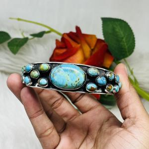 Mohave Turquoise Cuff in Sterling Silver Silver 925 Cuff for Sale Silver <b>Bracelet</b> in Turquoise - Product Image 1