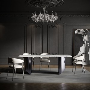 Mesa de Comedor Galaxy de Mármol de 220 cm, Blanca y Plateada, Estable, para 6 Personas, Diseño Moderno y Minimalista - Product Image 2
