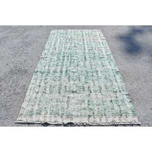 Alfombra turca Vintage moderna, diseño de retazos en verde y blanco, 4,9x9,4 pies, área grande de lana, látex de 10mm para adolescentes, pasillo rectangular - Product Image 1
