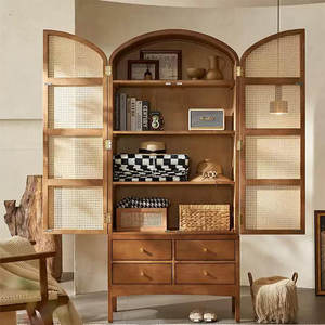 Estantería de ratán de madera maciza retro con hierro y bambú versátil para el hogar, oficina, sala de estar, dormitorio, escuela, muebles de Hotel - Product Image 6