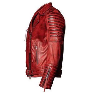 Chaqueta de hombre OEM personalizada, 100% cuero de oveja genuino, acabado encerado antiguo, forro de poliéster suave, resistente, con doble botonadura y cremallera. - Product Image 4