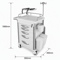 Chariot médical en aluminium avec 5 tiroirs verrouillables, séparateurs, garde-corps en acier inoxydable, support pour poteau IV, étagère pour défibrillateur et roues silencieuses. Utilisation en unité de soins intensifs/d'urgence hospitalière