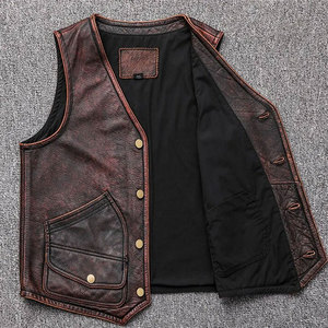 Chaleco de cuero sin mangas de moda de talla grande Chaleco de cuero de moto para hombre Chaleco de cuero de vaca - Product Image 2