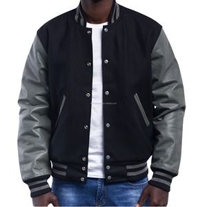 Chaqueta Varsity para Hombre, Estilo Letterman, con Mangas de Cuero y Lana, Cierre de Cremallera, Diseño Ecológico con Parches, Chaqueta Bomber, Uniforme de Equipo de Baloncesto - Product Image 1