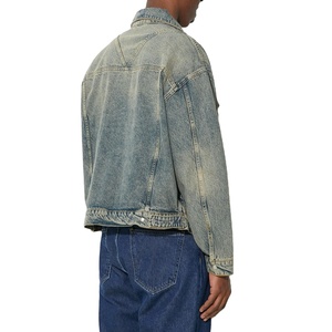 Venta al por mayor Vintage ácido lavado chaqueta de mezclilla para los hombres clásico Retro Jean prendas de vestir exteriores con acabado desgastado moda Streetwear - Product Image 5