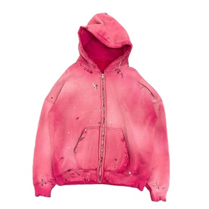 Sudadera con Capucha Personalizada para Hombre con Pedrería, Bordado Desgastado, Estilo Oversize, Lavado Ácido, Streetwear - Product Image 1