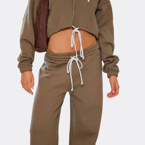 Haute qualité kaki vert femmes 2 pièces contraste survêtement ensemble à capuche et pantalons de survêtement pleine longueur 2 pièces femmes survêtement ensemble - Product Image 4