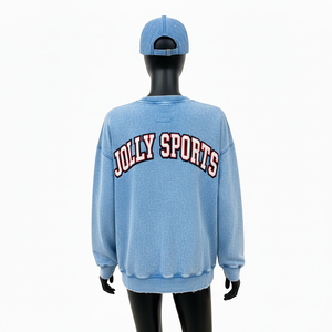 Sudadera para Mujer, Estilo Vintage, Lavada, Azul, Corte Holgado, Mezcla de Algodón Grueso, con Logotipo Personalizado, Sudadera Básica para Mujer - Product Image 2