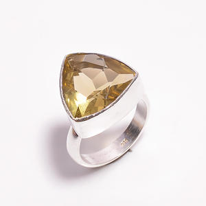 แหวนพลอยซิทรินตัดคลาสสิกสีเงินสเตอร์ลิง925สำหรับงานหมั้นครบรอบแต่งงานหรือของขวัญปาร์ตี้ - Product Image 1