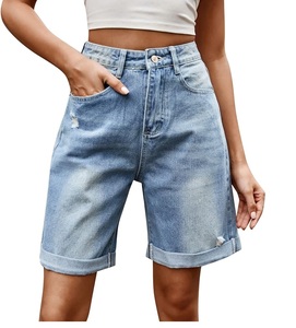 Pantalones cortos de mezclilla ajustados de algodón 100% para mujer, transpirables y cómodos para yoga al aire libre, deportes, entrenamiento, patrón sólido, ecológico - Product Image 1