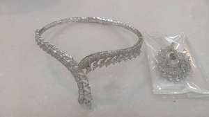 Stunning High Quality <b>Silver</b> Finish Zircon Doublet Stones Look <b>Necklace</b> <b>Set</b> With Earrings Wedding Party Wear For Women - Product Image 5