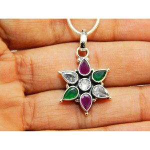 925 argent Sterling fait à la main pendentif Floral Multi pierres précieuses serpent chaîne bijoux de mariage fin collier Multi pierres précieuses Floral - Product Image 2