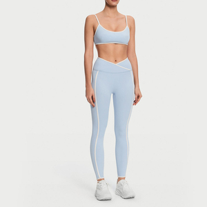 ชุดสองชิ้นเอวสูงสำหรับผู้หญิงชุดเล่นยิมเอวสูงชุดเล่นโยคะเนื้อนิ่มสีตัดกันชุดเล่นครอป - Product Image 2