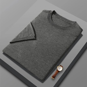 เสื้อสเวตเตอร์ผ้าวูลแบบสวมหัวสำหรับผู้ชายเสื้อสเวตเตอร์เสื้อโปโลแนวธุรกิจสำหรับฤดูร้อนเสื้อยืดถักแขนสั้นแบบบาง - Product Image 4