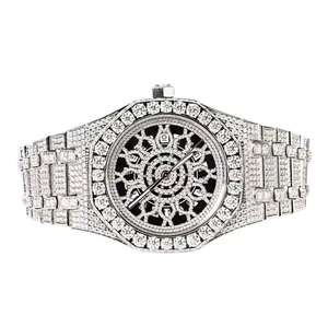 Reloj de acero inoxidable de gama alta, esqueleto de diamante helado completo, patrón geométrico personalizado, resistente al agua, reloj de diamante Real - Product Image 6