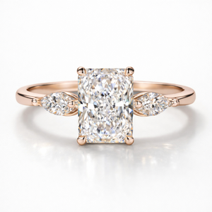Radiant & Marquise Cut Moissanite Diamond 9K Gold Three-Stone <b>Ring</b> Stylish Wedding Band <b>for</b> <b>Men</b> & Women - Product Image 4