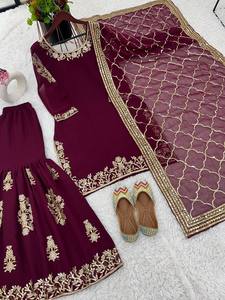 Dernier modèle de costume Sharara pour femmes de haute qualité, en faux georgette, avec broderie et sequins, pour mariage, style indien pakistanais - Product Image 5