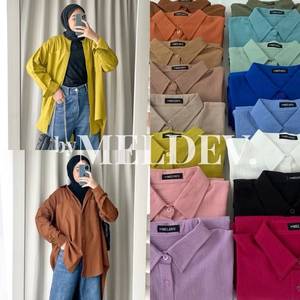 เสื้อเชิ้ตโอเวอร์ไซส์ผ้าถักเนื้อนุ่มสำหรับผู้หญิง แขนยาว ติดกระดุม ทรงหลวม สีพื้น ผ้าฝ้าย/ใยไผ่ สไตล์ลำลอง - Product Image 1