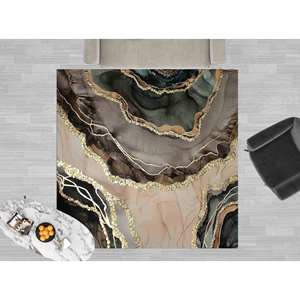 Tapis imprimé marbre beige, design moderne, lavable en machine, grande taille, tapis doux non tissé - Product Image 2