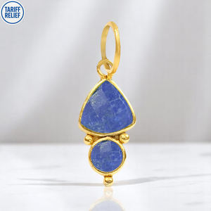 New Arrival Sterling Silver Religious Sapphire Trillion Gemstone Jewelry Making <b>Charm</b> Gold Plated Limited Offer Bulk Wholesale - Product Image 1