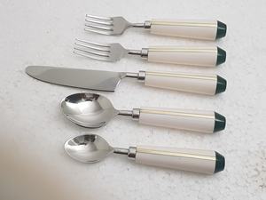 Juego de cubiertos de acero inoxidable de estilo lujoso, juego de cubiertos de resina y mango de madera de Color marrón y blanco, juego de cubiertos pulidos con espejo 18/8 - Product Image 6