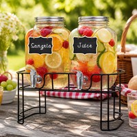 Distributeurs de boissons en verre de 1 gallon, lot de 2, hermétiques, compatibles lave-vaisselle, avec bec verseur, pour jus, thé glacé, eau et thé