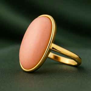 Leela Jewellers 14K Oro amarillo sólido Estilo vintage Anillo fino Exquisitamente elaborado 8mm Oval Piedra preciosa de coral natural de alta calidad - Product Image 4