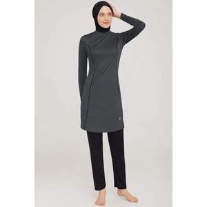 Hijab Burkini de talla grande modesto con estampado antracita Raya lateral detallada Burkini Hijab - Product Image 3