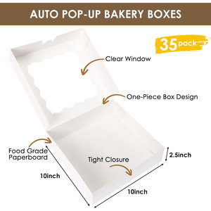 Auto Popup Bakery Boxes 10x10x2,5 pulgadas Ventana transparente Papel digital Cookie Pie Pies Pasteles Chocolate Cubierto Fresas - Product Image 3