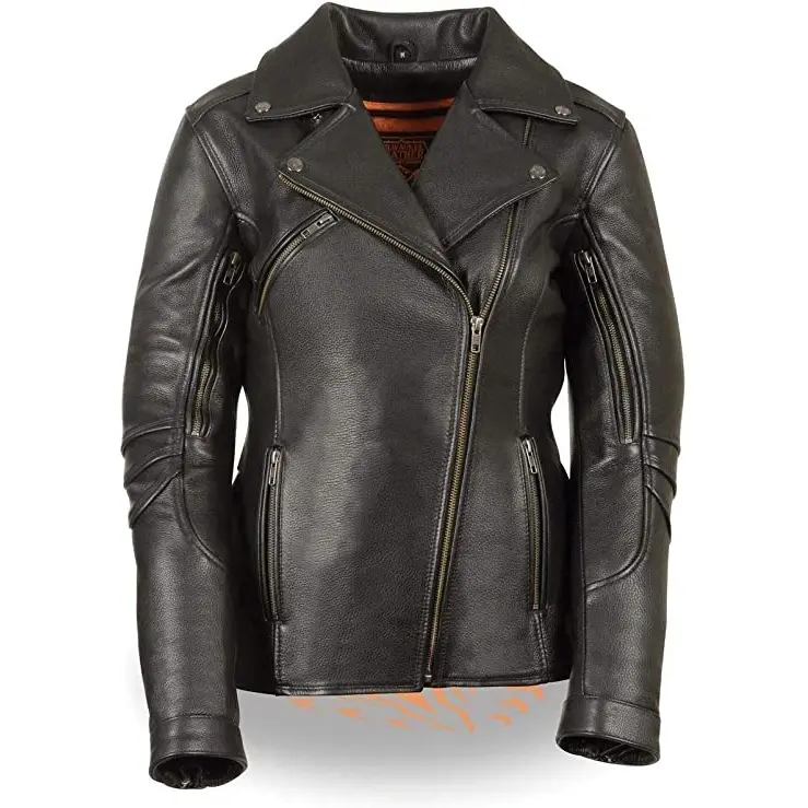 Leather Women's Long Length Belt-Less Vented Black Leather Jacket