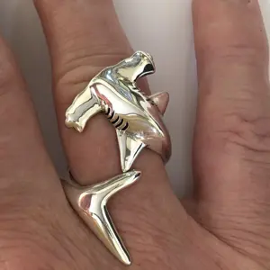 Large Hammerhead Shark Ring Shark Jewelry Hawaiian Jewelry Men's Ring Women's Ring Adjustable Custom Wholesale