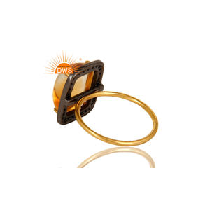 Ensemble de pavés diamant citrine pierre précieuse bague empilable bijoux 14K or jaune massif 925 bijoux de mariage en argent grossiste - Product Image 3