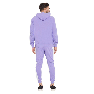 Ensemble de survêtement pour homme à capuche violet, manches longues, couleur unie, vêtements décontractés avec poches latérales, 100% coton, style automne - Product Image 5