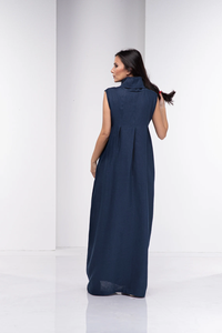 Vestido maxi de lino Ropa azul Vestidos de lino para mujer Vestido maxi de lino largo y suelto - Product Image 6