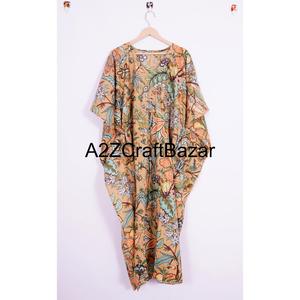 Kaftan pour femmes en coton indien imprimé à la main, motif floral, maxi longue robe de plage, vêtement de nuit, kimono, robe à col en V, ceinture, lavable, design Y2K - Product Image 6